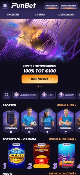 Funbet Casino in de browser van een telefoon met de spelrijen onder elkaar